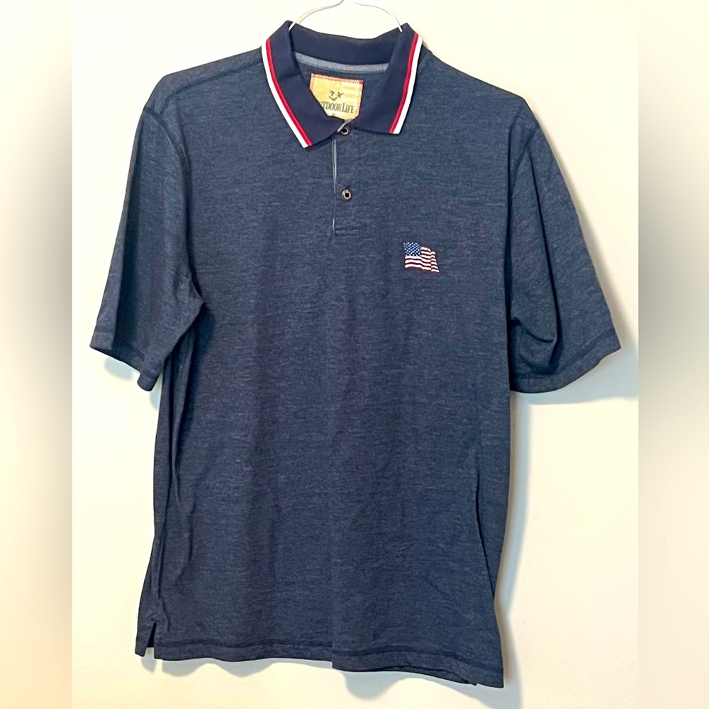 Outdoor Life Blue Polo Shirt with American Flag